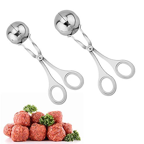 2PC Meatball Scoop Ball Maker, Stainless Steel Meat Baller Tongs, Cake Pop Maker Meatball Maker Melon Baller Cookie Scoop Cake Rice Dough Ice Tongs for Kitchen Tools, Ball Size 1.38"&1.78"