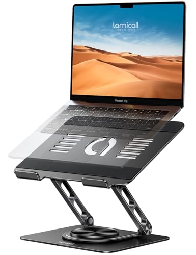 Lamicall Soporte para Laptop - [Giratoria 360°] Soporte Ergonómico Base Laptop, Elevador Plegable y Portátil de Aluminio Stand Escritorio, Compatible con MacBook Air Pro, DELL, HP (10-17.3") - Negro