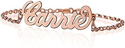 Personalized 925 Sterling Silver Name Anklet Charm &amp; Bracelet Custom Made with Any Names (Rose Gold)