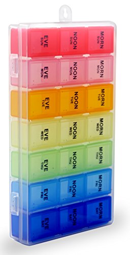 7 Days Pill Holder Organizer Tablet Box Weekly Medication Case Daily AM Morning Noon PM Night Container Compartments Detachable Dispenser (7 Color)