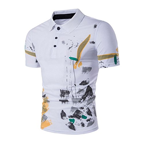 Men's Tee,Neartime Slim Sports Short Sleeve Casual Polo Shirt T-shirts Tops (M, White)