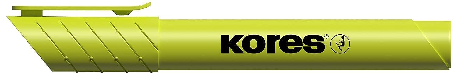 Kores - Yellow Highlighter Pen - High Liner Plus, Fluorescent, Water Based-Ink Highlighter Pen with Ergonomic Shape - Stationery School Supplies, Office Supplies - 12 Pack