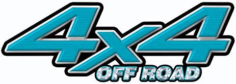 4x4 Off Road Decal ~ Cyan &amp; Black Diamond Plate 4WD Truck Stickers (set of 2) OR4