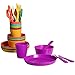 Klickpick Home Children Plastic Dinnerware Set Of 36 Pieces 6 colors Kids Set Includes, Kids Cups, Plates, Bowls, Flatware Set, Toddler Dishes Tumblers Reusable, Microwave Dishwasher Safe