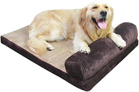 AcornPets® B-1301 Large Deluxe Coffee Brown 7 CM Extra Thickness Memory Foam Dog Sofa Bed Fleece 90 x 70 CM For Large Dogs, Premium Corduroy and Smooth Velveteen Fabric, Detachable and Washable