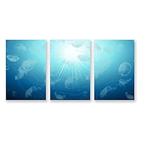 3 Panel Canvas Wall Art Jellyfish in Deep Sea Pictures Home Wall Decorations for Bedroom Living Room Paintings Canvas Prints Framed - 16"x24" x 3 Panels