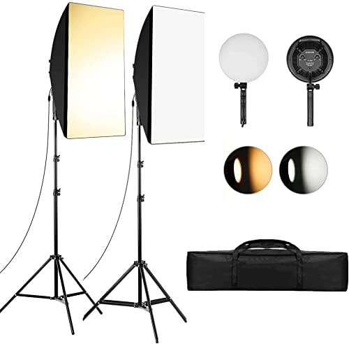 Andoer Soft Boxes Softbox Photography Lighting Kit, 20 x 27in Continuous Studio Soft Box with 2pcs 80W Bi-color Dimmable LED Light Head for Professional Portrait Photography Video Shooting