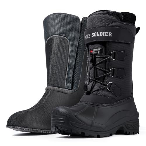 FREE SOLDIER Men's Waterproof Winter Removable Liner Insulated Outdoor Tactical Snow Boots(Thick Black,US 11) at Amazon