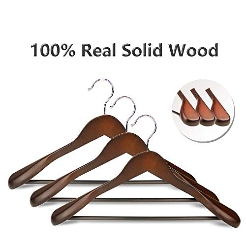 meqution Coat Hanger 8-Pack, Wood Hangers Trouser Hangers Extra Wide Shoulder Wooden Hangers for Heavy Coat, Sweater, Skirt, Suit, Pants, Retro Finish (Walnut Finish)