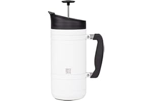 BruTrek Basecamp Coffee Press - Double Wall Vacuum Insulated Stainless Steel - Bru-Stop Technology, No Grounds in Coffee, No Spill Lid (Snowflake White, 48 fl.oz)