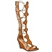 Women's Gladiator Strappy Knee High Laser Cut Boot Heel Sandal