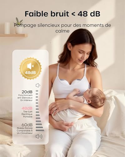 Nuliie Hand Free Electric Breast Pump, Handsfree Breast Pump with 4 Modes, 9 Levels, Memory Function, Rechargeable Milk Extractor with LED Display, Light Weight - 24mm (2 Packs, White)