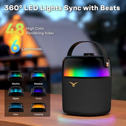 Karaoke Machine with 2 Wireless Microphones, 60W Portable Bluetooth Speaker with 360° Lights, Loud Bass, 12H Battery, Supports Bluetooth/USB/Aux/TV Connection, Ideal for Home Party&Outdoor Use