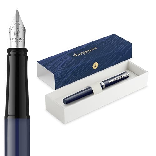 Waterman Impression Fountain Pen | Fine Nib with Blue Ink Refill | Blue Lacquer with Palladium-Coated Trim | Gift Box