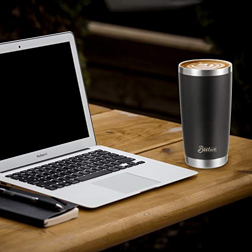 4 Pack 20oz Vacuum Insulated Tumblers, Bastwe Double Wall Stainless Steel Travel Mug with Lid and Straw for Home, Office, School, Works Great for Ice Drink, Hot Beverage (Black)