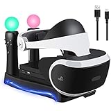 KALDOREI 4-in-1 PSVR Charging Display Stand with Playstation VR Storage Headset Holder Showcase, 2 PS Move Controllers Charger Docking Station and Processor Unit Stand
