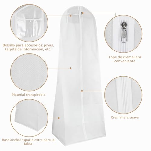 2 Pieces Suit Cover 180 x 60 cm Clothes Bag with Zip, Suitable for Wedding Dresses, Dresses, Coats, Long Coats, etc