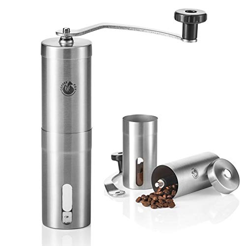 Coffee Fox® Kaffeemühle aus Edelstahl und Keramik Mahlwerk - Manuelle Handkaffeemühle für Zuhause, Reisen, Büro