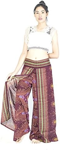 Cotton Rose Women Slit Wide Leg Palazzo Pants Petite Peacock Yoga Boho Hippie Gypsy Harem Pants (WPdB Brick)
