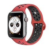 AdMaster for Apple Watch Bands 42mm,Soft Silicone Replacement Wristband for iWatch Apple Watch Series 1/2/3 - S/M Red/Black