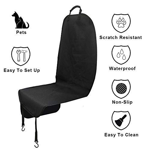 Wellbro Dog Car Front Seat Cover, Waterproof and Nonslip Pet Car Seat Protector with Elastic Straps, Side Flap and Anchor, Scratchproof Seat Mats for Cars, Trucks, Vans, and SUVs (Black)