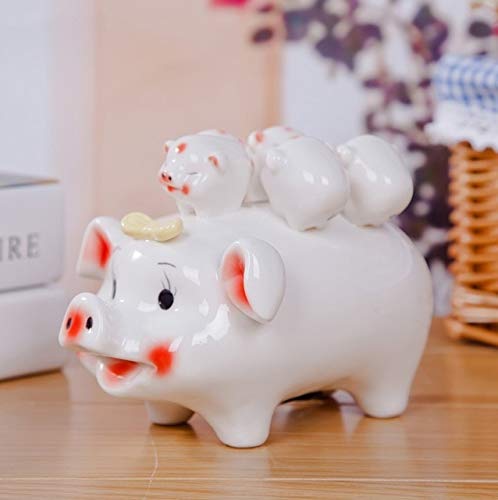 BeesClover Lovely Ceramic Sow and Piggies Figurine Money Box Decor Porcelain Piggy Bank Home Embellishment Birthday Gift Craft Accessories Multicolour