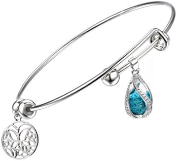 Teardrop Lava Rock Aromatherapy Essential Oil Diffuser Bracelet Locket Pendant Gift Set with Butterfly Round Charm and Multi-Colored Beads