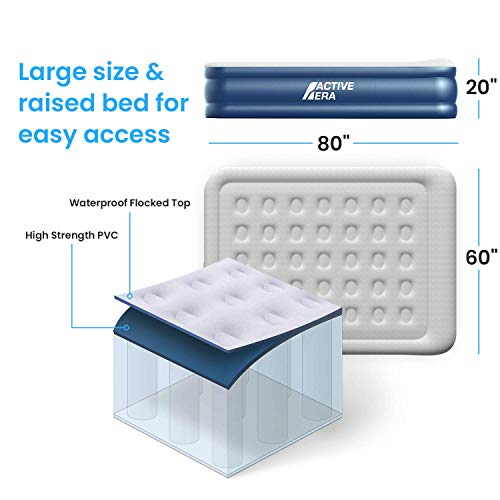 Active Era Premium Air Mattress - Elevated Inflatable Air Bed, Built-in Electric Pump, Raised Pillow, Structured Air-Coil Technology, 3 Minute Self Inflating (Queen 20")