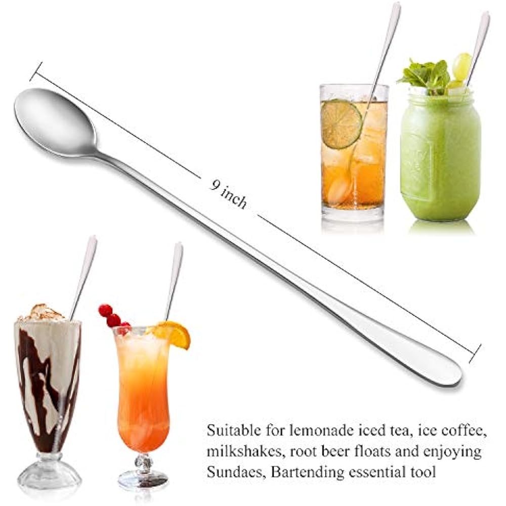 9Inch Long Handle Iced Tea Spoon, Coffee Cream Stainless Steel