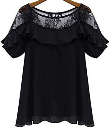 Barry Picks Fashion Women's Chiffon Loose Hollow Sexy shor Sleeved,XX-Large,Black