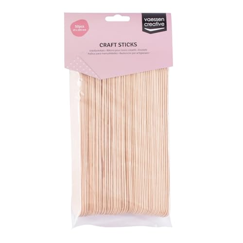 Vaessen Creative Wooden Popsicle Sticks, 50 Pieces, 2,5 x 20 cm, Create 3D Artwork, Arts and Crafts for Kids, Home Decor and More, Natural Birch