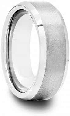 8 mm Mens Tungsten Carbide Rings Wedding Bands Brushed Center with Polished Beveled Edges