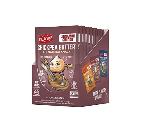Field Trip Chickpea Butter | Healthy Vegan Snacks, Gluten Free, Non GMO Ingredients, All Natural Creamy Peanut Butter Substitute, Nut and Soy Free | 1oz Squeeze Packs | Cinnamon Churro 10 Pack - Thumbnail 4