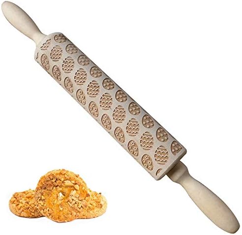 Easter Wooden Rolling Pin, 14 INCH Engraved Embossing Rolling Pin Cookies Biscuit Dough Wood Printing Roller Kitchen Backing Tool By Rely2016 (Easter Egg)
