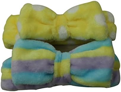 Joyden Fashion Korean Style Girls Elastic Lace Cute Bow-knot Hair Band Bow Headband Mask Wash Face Make-up Bath Shower Hairband (yellow spots&Blue Yellow Stripe)