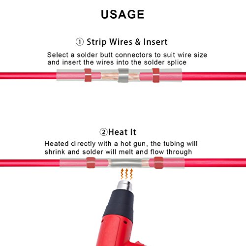 90pcs Solder Seal Heat Shrink Butt Connectors Waterproof Marine Automotive Electrical Butt Terminals Wire Connector Set (4 colors/4 sizes) - Thumbnail 4