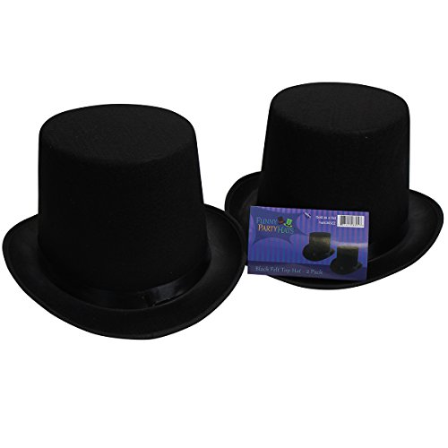 Black Felt Top Costume Magician Hats by Funny Party Hats (2 Pack)
