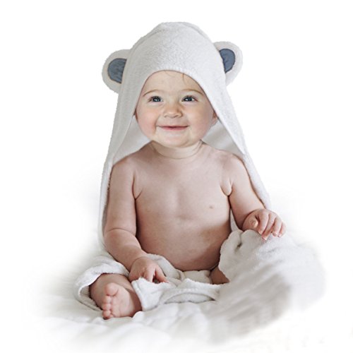 Hooded Baby Towel with Bear Ears - Extra Soft Organic Bamboo + Keeps Infants, Toddler & Newborns Dry and Warm (Grey)