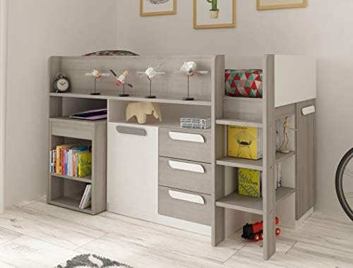 Kiddie Home Space Sturdy and Comfy Single Mid Sleeper Bed with Drawer with Trundle Bed Included (White)