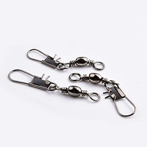 Helonge 50 Pcs Fishing Barrel Swivel with Safety Snap Interlock Snaps Connector, 22 to 55 Lb(#3#6#10#14) (55lb/25kg 49mm) - Thumbnail 4