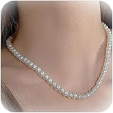 Aonklot Pearl Necklaces for Women Cream White Round Imitation Pearl Choker Brides Wedding Prom White Pearl Necklace Adjustable Chain Jewelry Gifts for Women