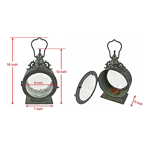 Westcharm Metal Round Hanging Candle Lantern with Curved Glass Insert