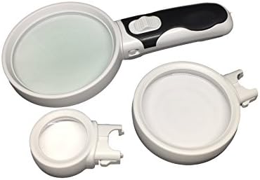 Pacific Office Solutions LED Magnifying Glass Set- Handheld 2.5X, 5X and 16X Power- Great for reading, seniors, hobbies, antiques