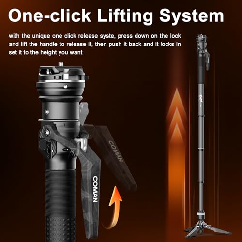 Camera Monopod, Extendable Carbon Fiber Monopod with Stands, 165cm with 360° Head, Arca Quick Mount System, Max Load 10kg Monopod Camera (M1S)