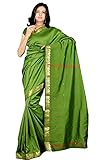 Indian Women's Traditional Art Silk Saree Sari Drape Top Veil fabric Parrotgreen