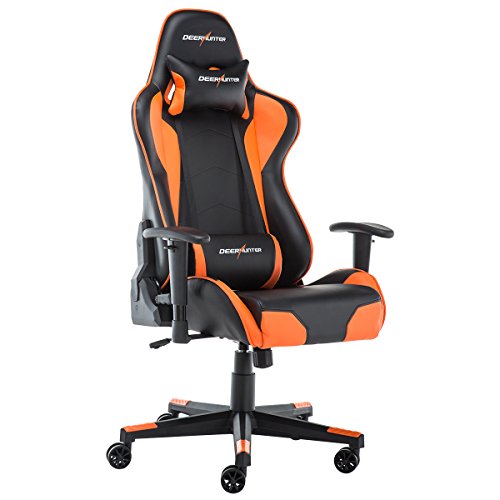 Deerhunter Gaming Chair, Leather Office Chair, High Back Ergonomic Racing Chair, Adjustable Computer Desk Swivel Chair with Headrest and Lumbar Support - Orange