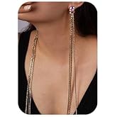 Missgrace Women Bohemian Dainty Dangle Long Tassels Statement Earrings Trendy Unique Full Rhinestones Shiny Bar Disco Earrings for Women
