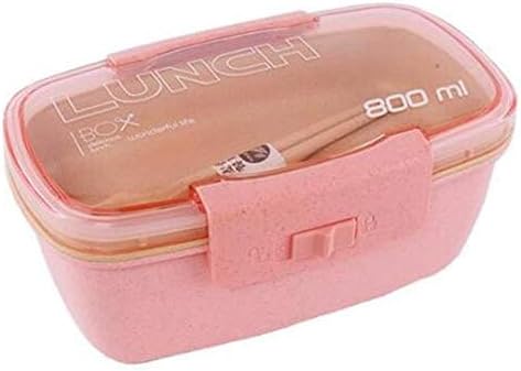 ERA INNOVATIVE GIFTING 800 ml Healthy Wheat Straw Material Lunch Box Double Layer Dinnerware Food Storage Container 20X9X9 Cms Pink Color