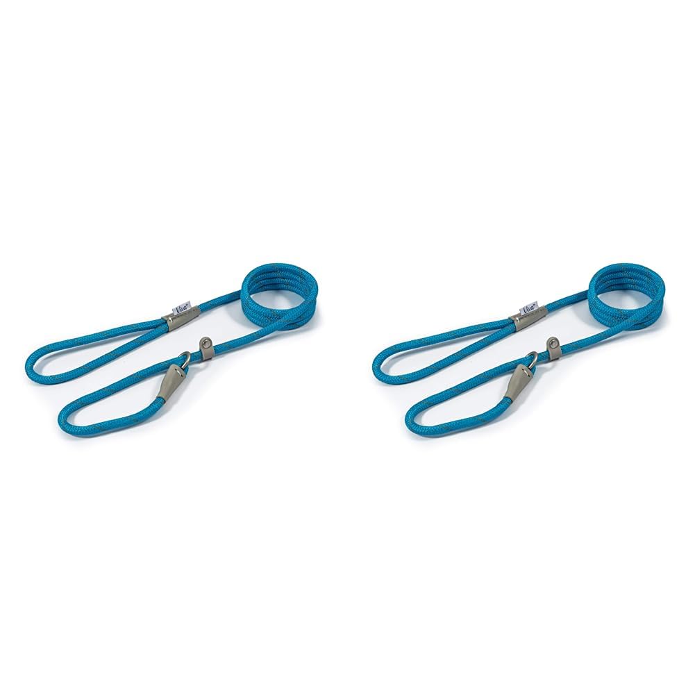 Ancol Viva Reflective Rope and Real Leather Slip Lead, 150 x 0.8 cm, Blue (Pack of 2)