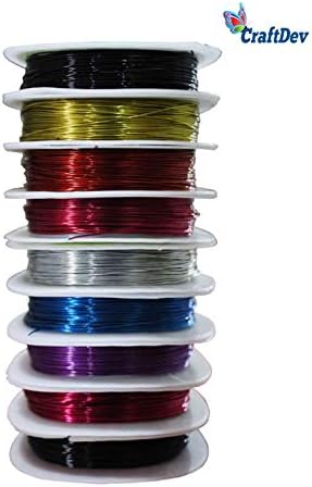 CraftDev Metal Wire for Art & Crafts Work, DIY Jewellery Making and Beading (0.3mm Multicolored 20mtr X 10 Rolls)